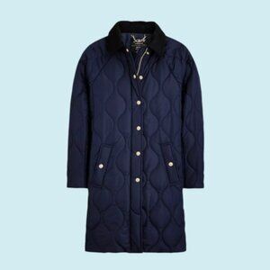 J. Crew Puffer Coat Women's XXL Navy Quilted Hooded Jacket with Primaloft $348